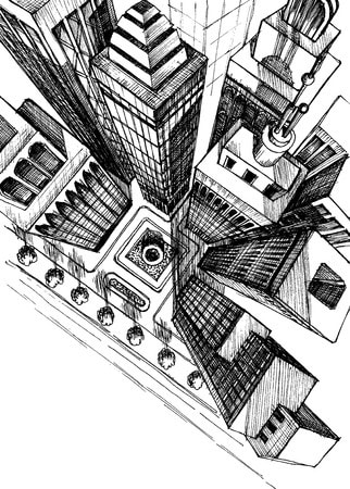 top view of a city skyscrapers drawing